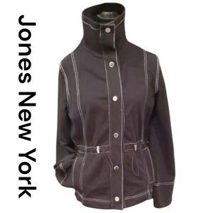 JONES NEW YORK Women's Black Jacket with White Stitching. Size Medium.